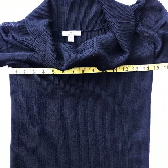 H by HALSTON LBD, black stretchy knit dress, cowl neck, mesh sleeves, sz M - Picture 11 of 14